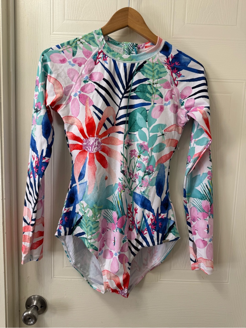 AXESEA Pink Floral Long Sleeve One-Piece Swimsuit